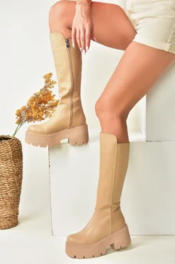 Fox Shoes Stiefel - Beige - Blockabsatz Damen Stiefel 353634387